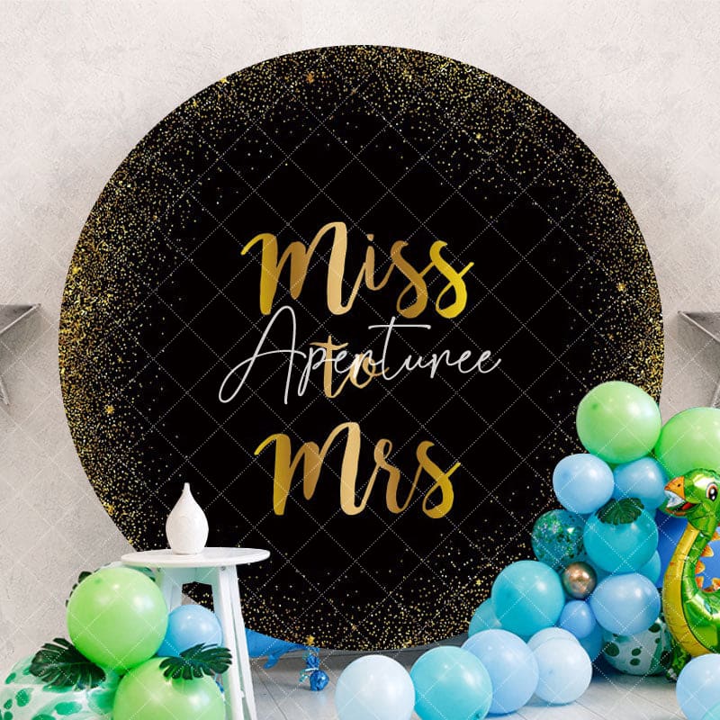 Aperturee - Gold Glitter Round Miss To Mrs Wedding Backdrop