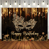 Aperturee - Black Gold Mask Glitter Bokeh Happy Birthday Backdrop