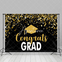 Aperturee - Black Gold Sequin Bachelor Cap Graduation Backdrop
