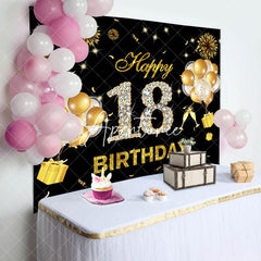Aperturee - Black Gold Sparkle Balloons 18th Birthday Backdrop