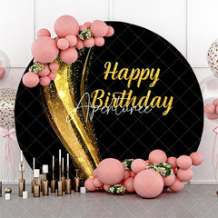 Aperturee - Black Gold Sparkle Round Happy Birthday Backdrop