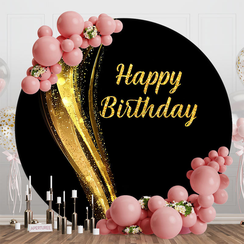 Aperturee - Black Gold Sparkle Round Happy Birthday Backdrop