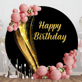 Aperturee - Black Gold Sparkle Round Happy Birthday Backdrop