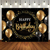 Aperturee - Black Golden Balloon Star Circle Birthday Backdrop