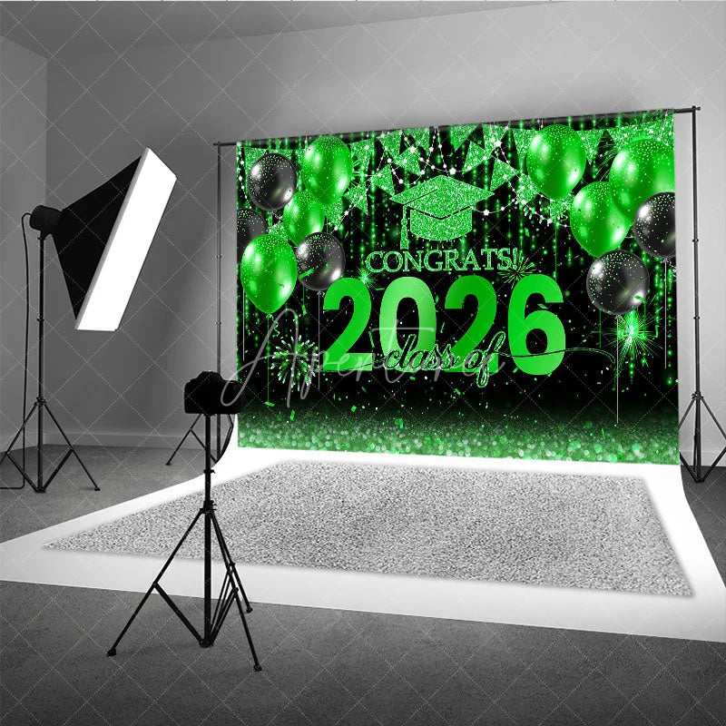 Aperturee - Black Green Balloon Flag Class Of 2026 Photo Backdrop