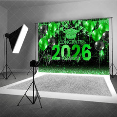Aperturee - Black Green Balloon Flag Class Of 2026 Photo Backdrop
