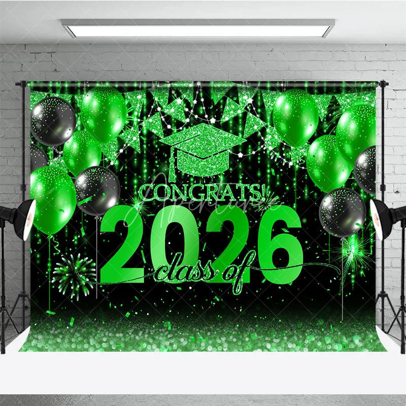 Aperturee - Black Green Balloon Flag Class Of 2026 Photo Backdrop
