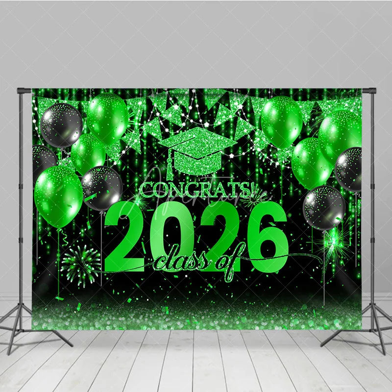 Aperturee - Black Green Balloon Flag Class Of 2026 Photo Backdrop