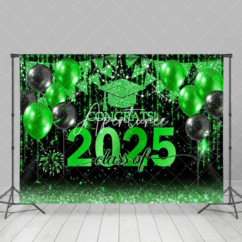 Aperturee - Black Green Balloon Flag Class Of 2025 Photo Backdrop
