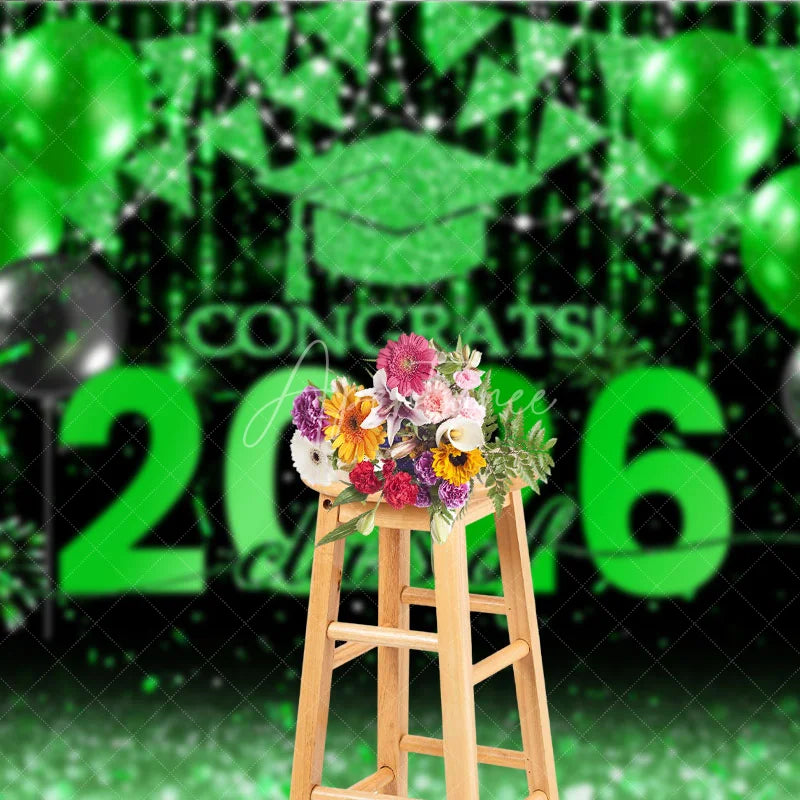 Aperturee - Black Green Balloon Flag Class Of 2026 Photo Backdrop