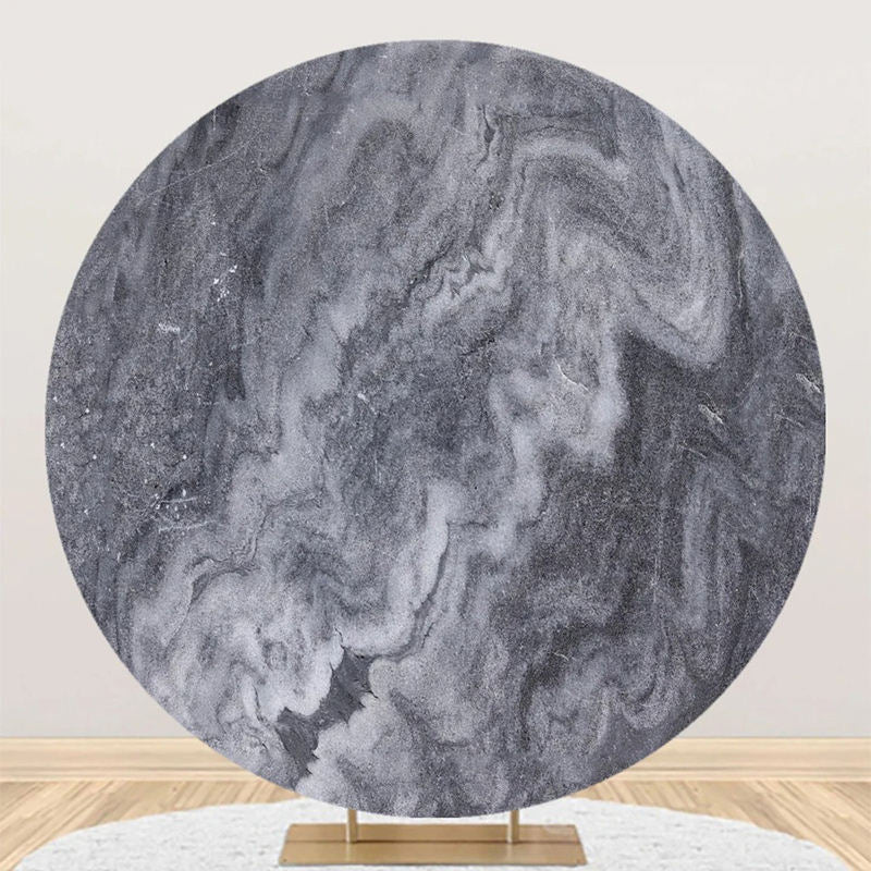 Aperturee - Black Grey Abstract Marble Round Birthday Backdrop