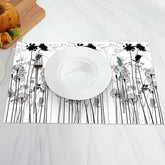 Aperturee - Black Grey Dandelion Floral Print Set Of 4 Placemats