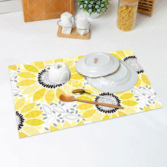 Aperturee - Black Grey Yellow Flower Leaves Set Of 4 Placemats