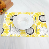 Aperturee - Black Grey Yellow Flower Leaves Set Of 4 Placemats