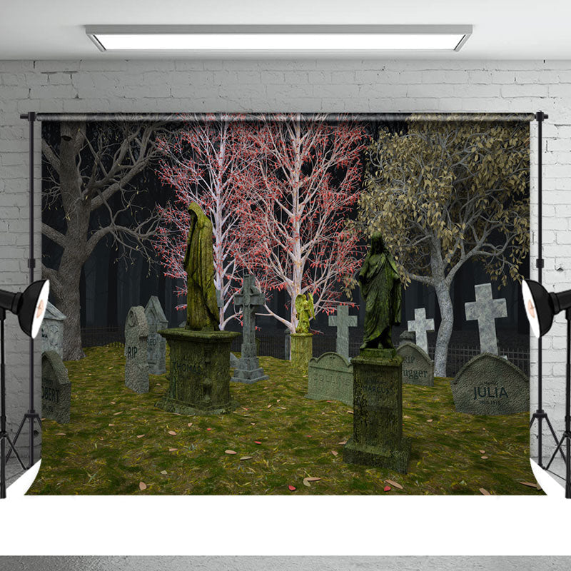 Aperturee - Black Horrible Night Cemetery Halloween Holiday Backdrop