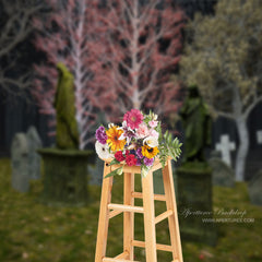 Aperturee - Black Horrible Night Cemetery Halloween Holiday Backdrop