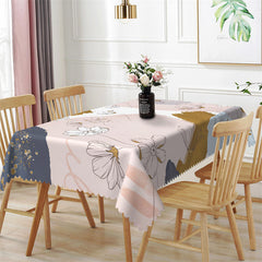 Aperturee - Black Line Flowers Pink White Rectangle Tablecloth
