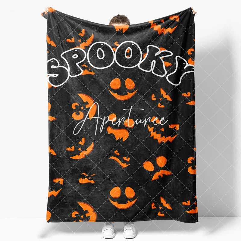 Aperturee - Black Orange Spooky Halloween Custom Text Blanket