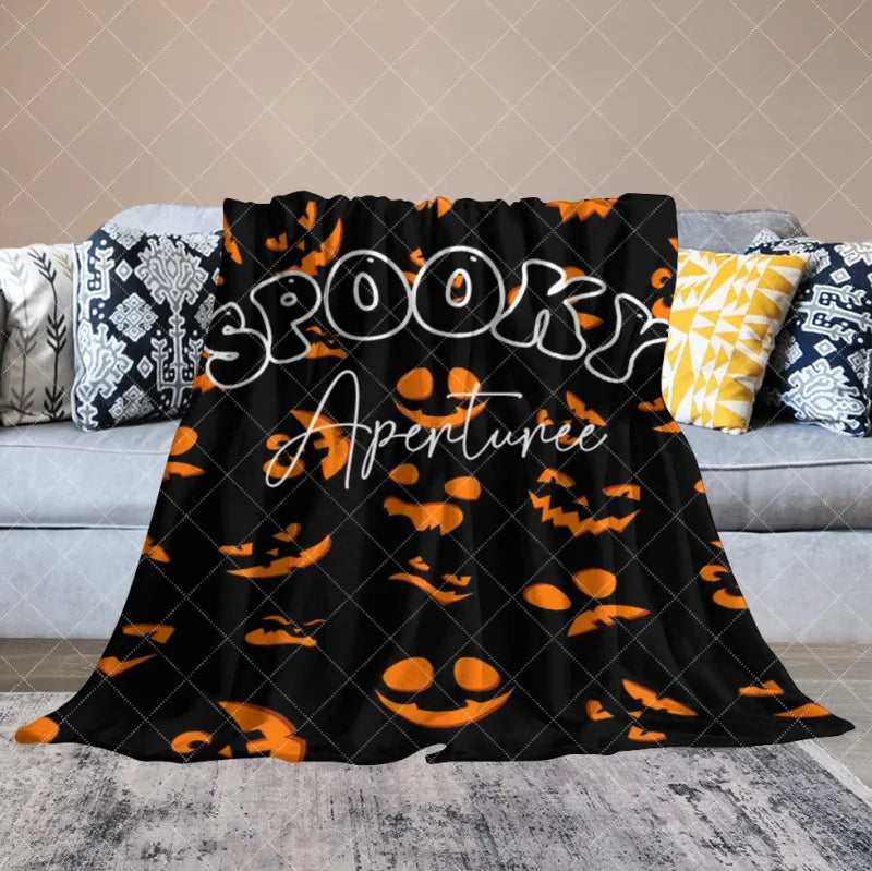 Aperturee - Black Orange Spooky Halloween Custom Text Blanket