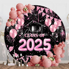 Aperturee - Black Pink Balloon Class Of 2025 Round Grad Backdrop