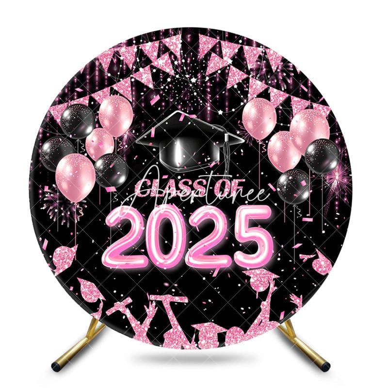 Aperturee - Black Pink Balloon Class Of 2025 Round Grad Backdrop
