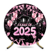 Aperturee - Black Pink Balloon Class Of 2025 Round Grad Backdrop