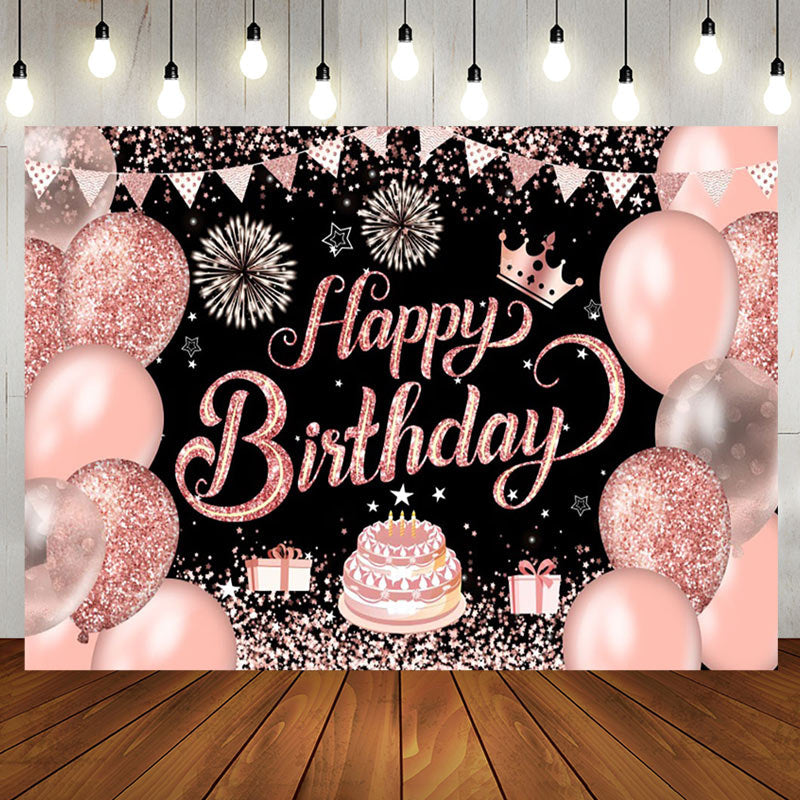 Aperturee - Black Pink Balloons Stars Cake Birthday Backdrop