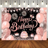Aperturee - Black Pink Balloons Stars Cake Birthday Backdrop