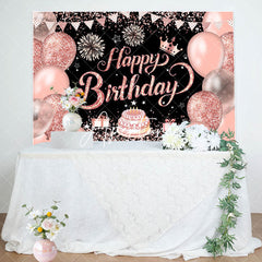 Aperturee - Black Pink Balloons Stars Cake Birthday Backdrop