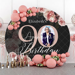Aperturee - Black Pink Floral Round 90th Birthday Party Backdrop