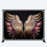 Aperturee - Black Pink Gold Feather Angel Wings Photo Backdrop