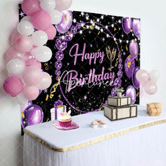 Aperturee - Black Purple Diamond Balloons Happy Birthday Backdrop