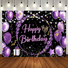 Aperturee - Black Purple Diamond Balloons Happy Birthday Backdrop
