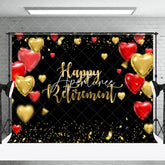Aperturee - Black Red Gold Balloons Happy Retirement Backdrop