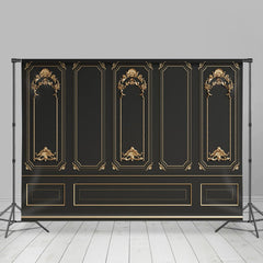 Aperturee - Black Retro Wall Golden Gypsum Line Photo Backdrop