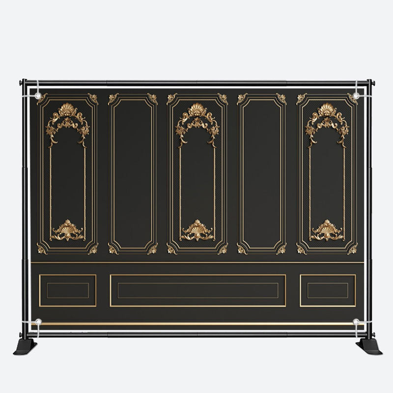 Aperturee - Black Retro Wall Golden Gypsum Line Photo Backdrop