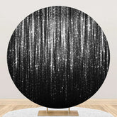 Aperturee - Black Silver Glitter Stripes Round Birthday Backdrop