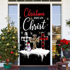Aperturee - Black Snowy Cross Snowflake Christmas Door Cover