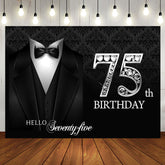 Aperturee - Black Suit Elegant Hello 75th Birthday Backdrop