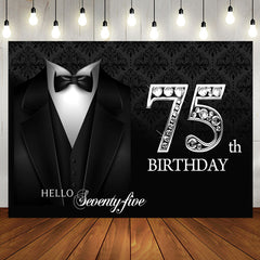 Aperturee - Black Suit Elegant Hello 75th Birthday Backdrop