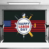Aperturee - Black Usa Flag Repair Tools Happy Labor Day Backdrop