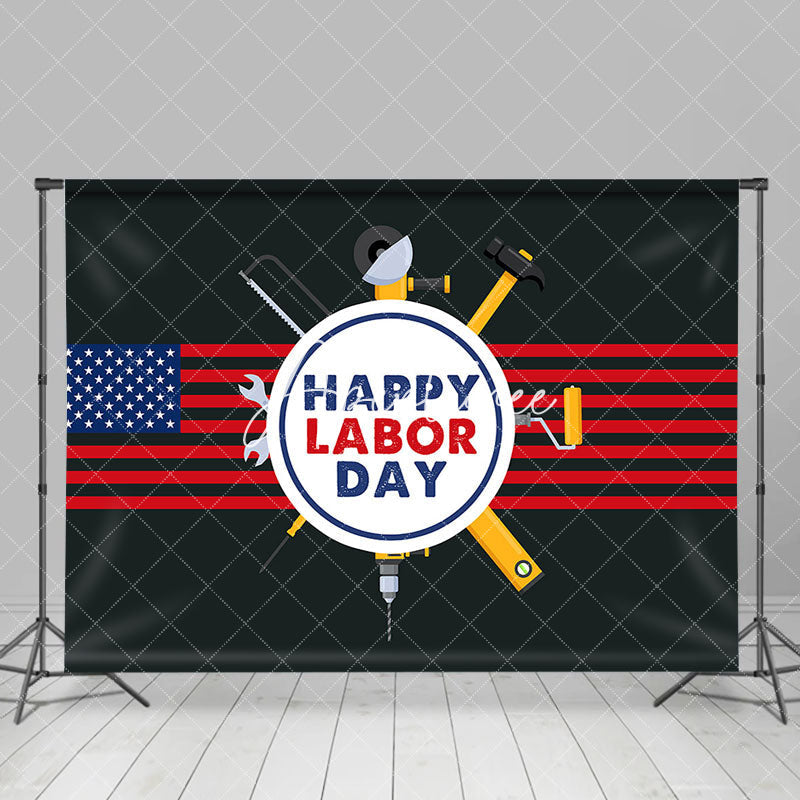 Aperturee - Black Usa Flag Repair Tools Happy Labor Day Backdrop