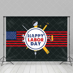 Aperturee - Black Usa Flag Repair Tools Happy Labor Day Backdrop
