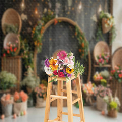 Aperturee - Black Vintage Wall Floral Easter Photo Backdrop