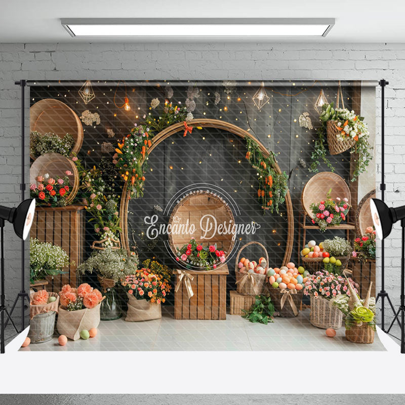 Aperturee - Black Vintage Wall Floral Easter Photo Backdrop
