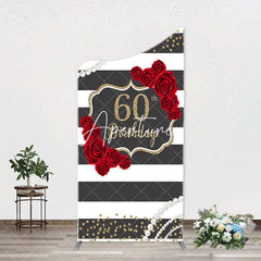 Aperturee - Black White Rose Stripe 60th Birthday Arch Backdrop