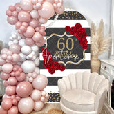 Aperturee - Black White Rose Stripe 60th Birthday Arch Backdrop