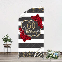 Aperturee - Black White Rose Stripe 60th Birthday Arch Backdrop