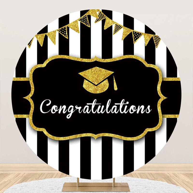 Aperturee - Black White Stripe Cap Round Congrats Grad Backdrop