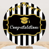 Aperturee - Black White Stripe Cap Round Congrats Grad Backdrop
